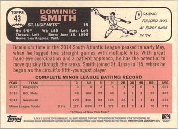 2015 Topps Heritage Minor League #43 Dominic Smith Back