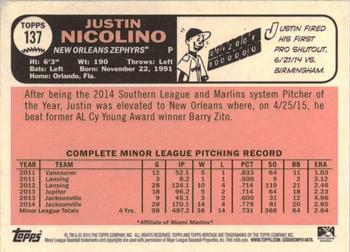 2015 Topps Heritage Minor League #137 Justin Nicolino Back