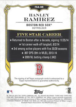 2015 Topps Five Star #FSA-HR Hanley Ramirez Back