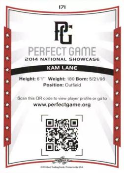 2014 Leaf Perfect Game #171 Kam Lane Back