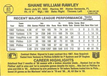 1987 Donruss #83 Shane Rawley Back