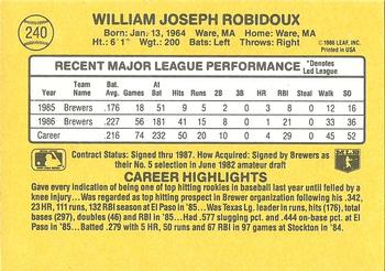 1987 Donruss #240 Billy Jo Robidoux Back