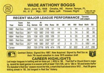 1987 Donruss #252 Wade Boggs Back