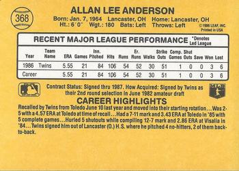 1987 Donruss #368 Allan Anderson Back