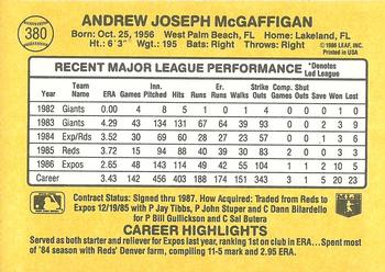1987 Donruss #380 Andy McGaffigan Back