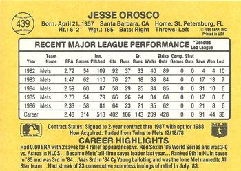 1987 Donruss #439 Jesse Orosco Back