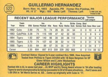 1987 Donruss #522 Willie Hernandez Back