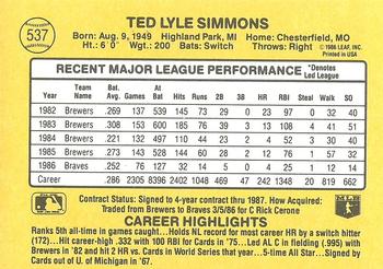 1987 Donruss #537 Ted Simmons Back