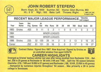 1987 Donruss #541 John Stefero Back