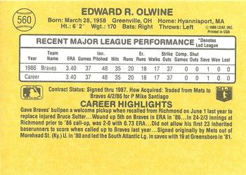 1987 Donruss #560 Ed Olwine Back