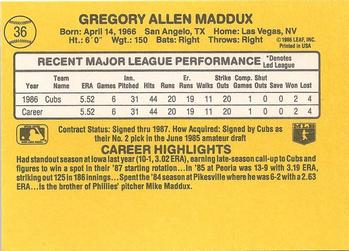 1987 Donruss #36 Greg Maddux Back