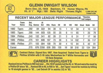1987 Donruss #62 Glenn Wilson Back