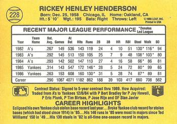 1987 Donruss #228 Rickey Henderson Back