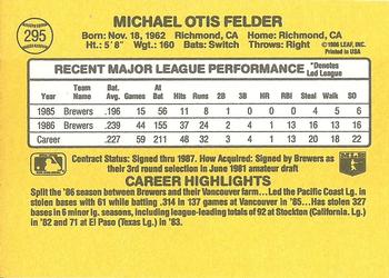 1987 Donruss #295 Mike Felder Back