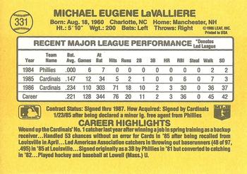 1987 Donruss #331 Mike LaValliere Back