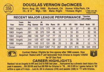 1987 Donruss #356 Doug DeCinces Back