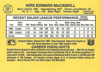 1987 Donruss #381 Kirk McCaskill Back