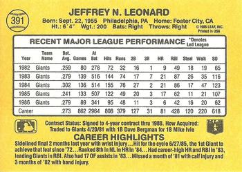 1987 Donruss #391 Jeff Leonard Back