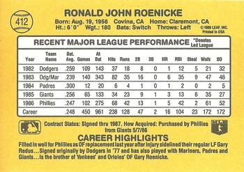 1987 Donruss #412 Ron Roenicke Back