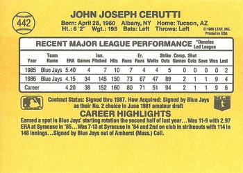 1987 Donruss #442 John Cerutti Back