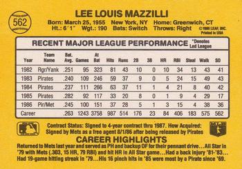 1987 Donruss #562 Lee Mazzilli Back