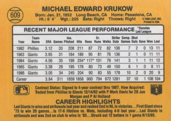 1987 Donruss #609 Mike Krukow Back