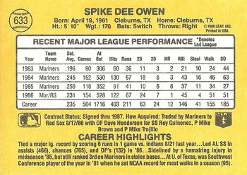 1987 Donruss #633 Spike Owen Back