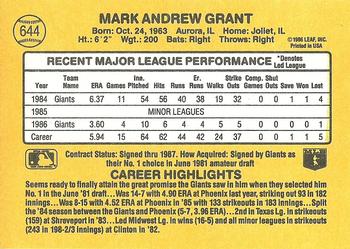 1987 Donruss #644 Mark Grant Back