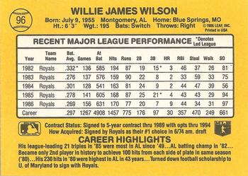 1987 Donruss #96 Willie Wilson Back