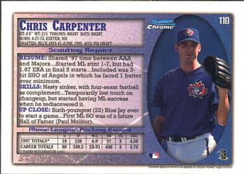 1998 Bowman Chrome #110 Chris Carpenter Back