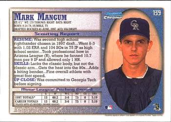 1998 Bowman Chrome #139 Mark Mangum Back