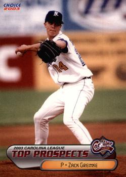 2003 Choice Carolina League Top Prospects #24 Zack Greinke Front