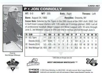 2003 Choice Midwest League All-Stars #07 Jon Connolly Back