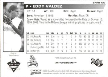 2003 Choice Midwest League All-Stars #27 Eddy Valdez Back