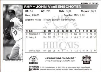 2003 Choice Lynchburg Hillcats #13 John VanBenschoten Back