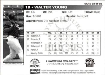 2003 Choice Lynchburg Hillcats #23 Walter Young Back