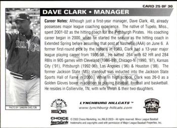 2003 Choice Lynchburg Hillcats #25 Dave Clark Back