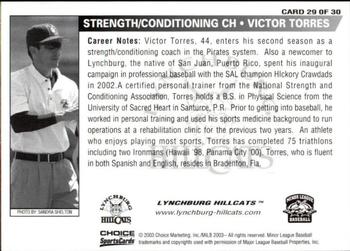 2003 Choice Lynchburg Hillcats #29 Victor Torres Back