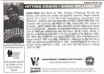 2003 Choice Wisconsin Timber Rattlers #28 Dana Williams Back