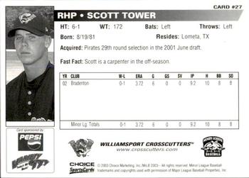 2003 Choice Williamsport Crosscutters #27 Scott Tower Back