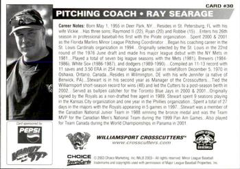 2003 Choice Williamsport Crosscutters #30 Ray Searage Back