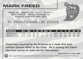 2003 Grandstand El Paso Diablos #NNO Mark Freed Back