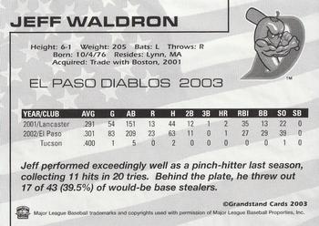 2003 Grandstand El Paso Diablos #NNO Jeff Waldron Back