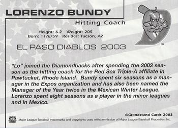 2003 Grandstand El Paso Diablos #NNO Lorenzo Bundy Back