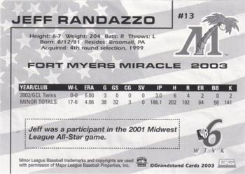2003 Grandstand Fort Myers Miracle #NNO Jeff Randazzo Back