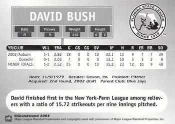 2003 Grandstand Florida State League Top Prospects #NNO David Bush Back