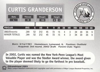 2003 Grandstand Florida State League Top Prospects #NNO Curtis Granderson Back