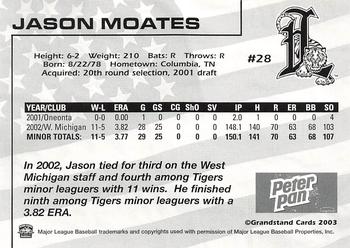 2003 Grandstand Lakeland Tigers #NNO Jason Moates Back