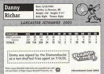2003 Grandstand Lancaster JetHawks #4 Danny Richar Back