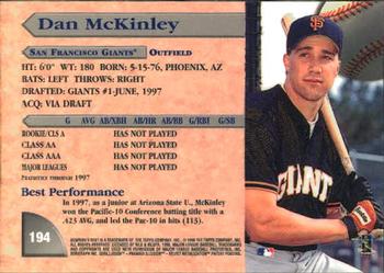 1998 Bowman's Best #194 Dan McKinley Back